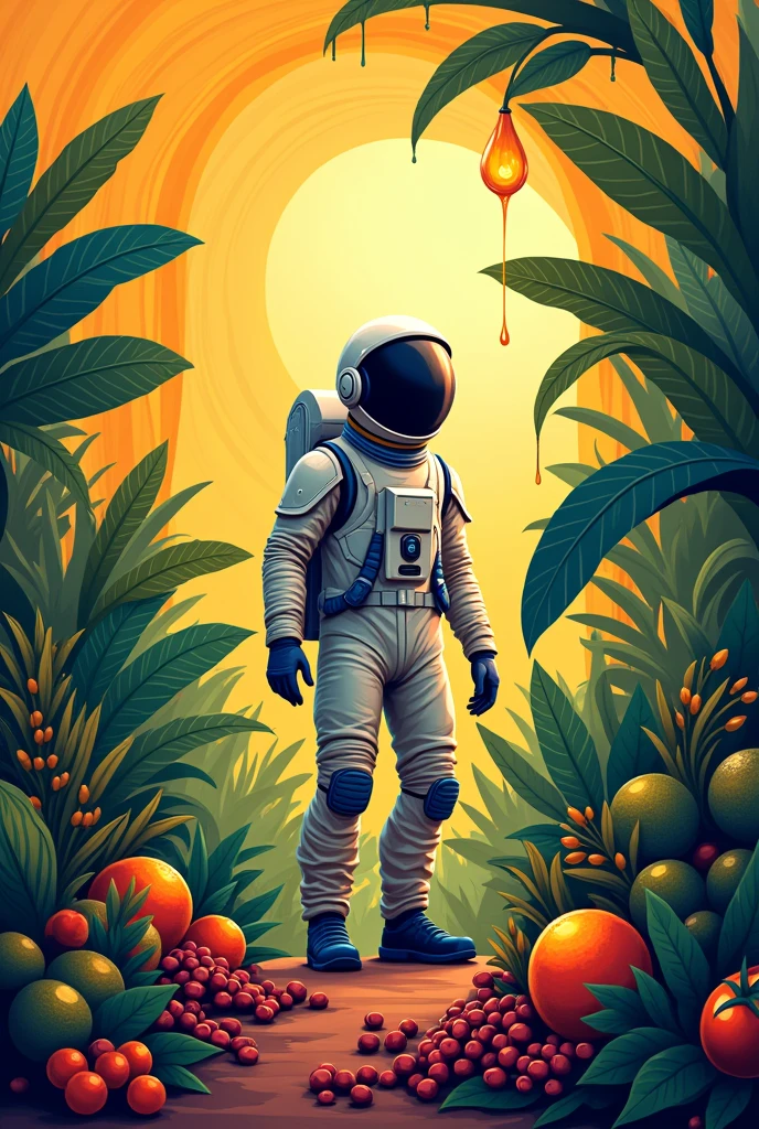 Seni gambar modern abstract , madu , tanaman kopi , astronot , buah tropis