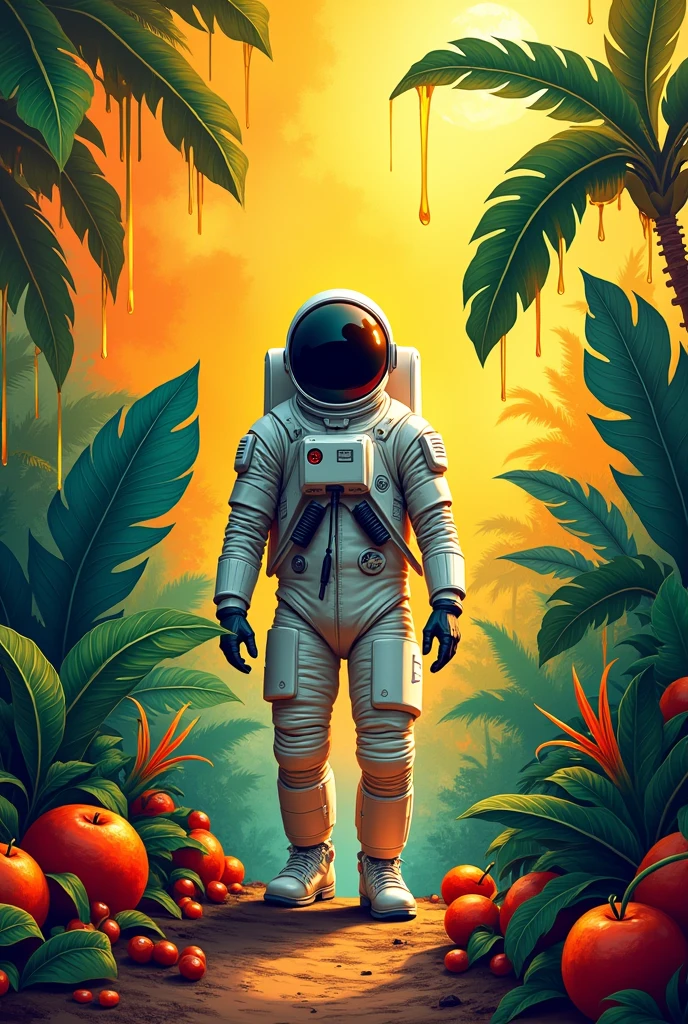 Seni gambar modern abstract , madu , tanaman kopi , astronot , buah tropis