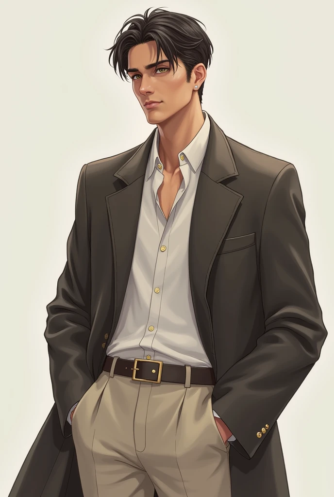 The character must be male with shorter hair, remove the belt and collar and leave the coat looser, no buttons