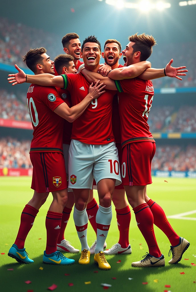 Ronaldo celebrates with animated teammates 
