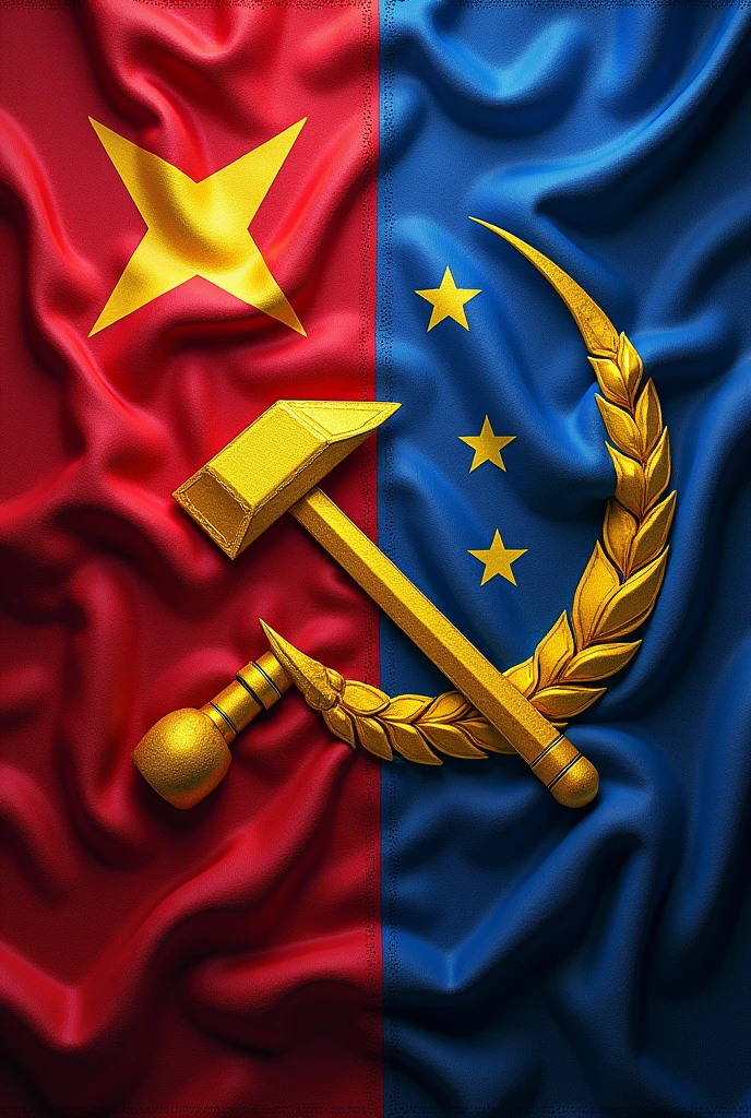 Generate Flag of Malaysia if it was a communist country, include Islamic elements and Malay traditional things like Keris.