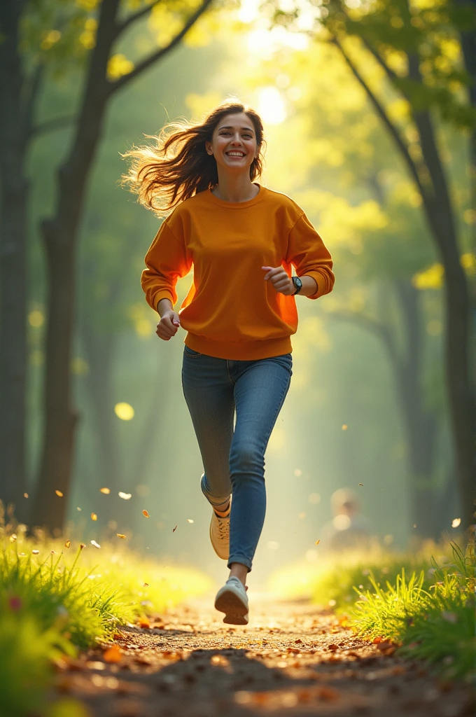 The same person now jogging in a park or dancing joyfully in their living room, looking happy and energetic.