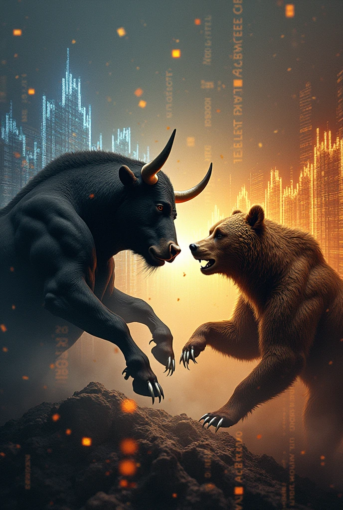 Bull and bear market, stock charts, financial graphs, stock prices, real image