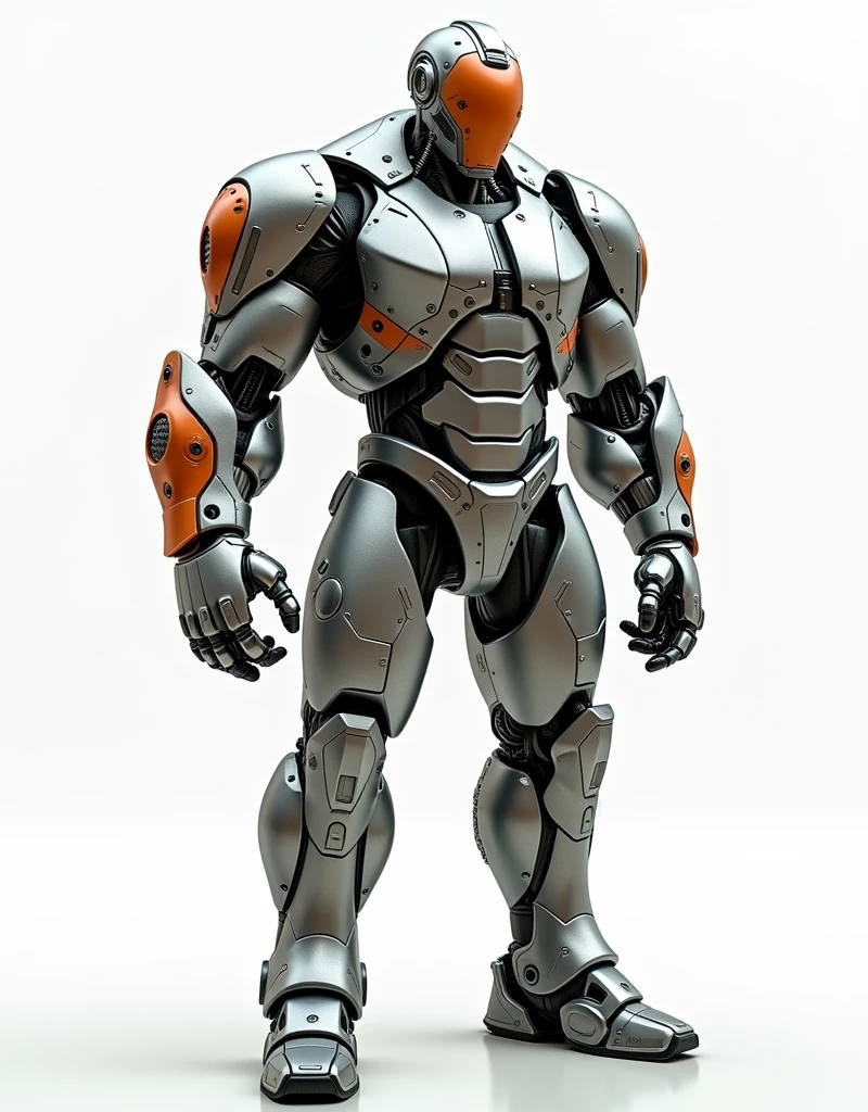 Generate a concept in AI,AI,Half Body,Mecha like Marvel's Hulk full color silver and rust armor, cyberpunk hi tech helmet, Technology,Surreal, white background