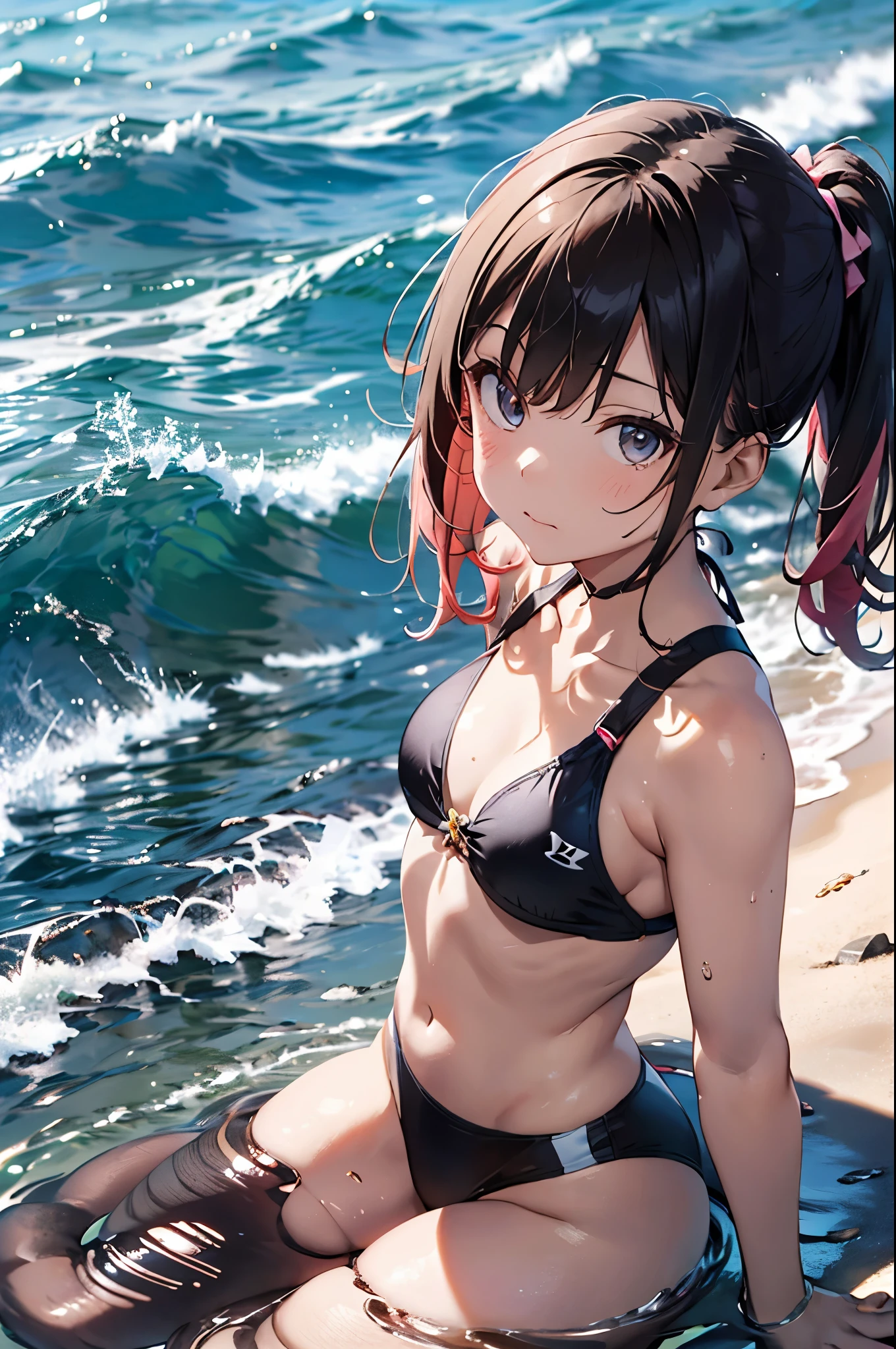 4K,8k,High resolution,Pink Swimsuit、
A pretty young woman,Pink Hair、ponytail、Pink Swimsuit、
(Soft Saturation:1.3), (Fair skin:1.2),
(ultra-Detailed Background, Detailed Background), Bokeh,
break'Smiling portrait.,
When viewed from the front, The composition is symmetrical,
Looking straight at you with serious eyes,
break Swimwear, White Bikini, Center of chest,
Outdoor, Sea surface, null, sunlight,Summer beach, Sandy Beach,
Strong light, Front lighting,
(:1.3), (Cowboy Shot:1.2),
Front brake angle,
View your audience,
Dynamic pose,
sitting on the beach
Wakame seaweed、Wakame seaweed、
Seaweed、Seaweed、Seaweed、Seaweed、Seaweed、Seaweed、Seaweed、