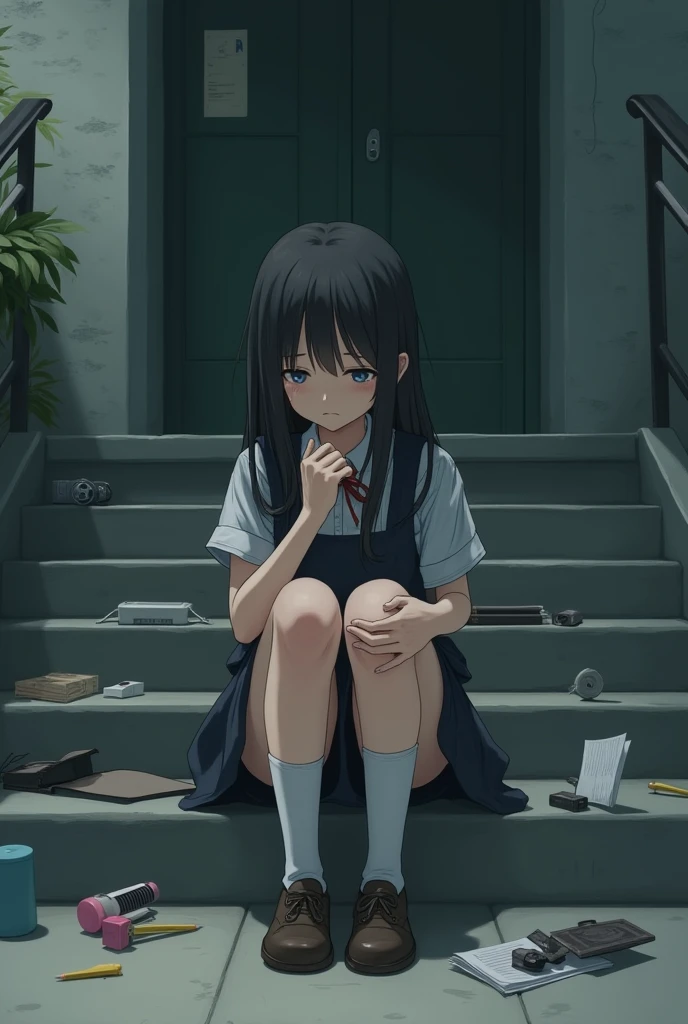 Girl sitting while crying on their schhol