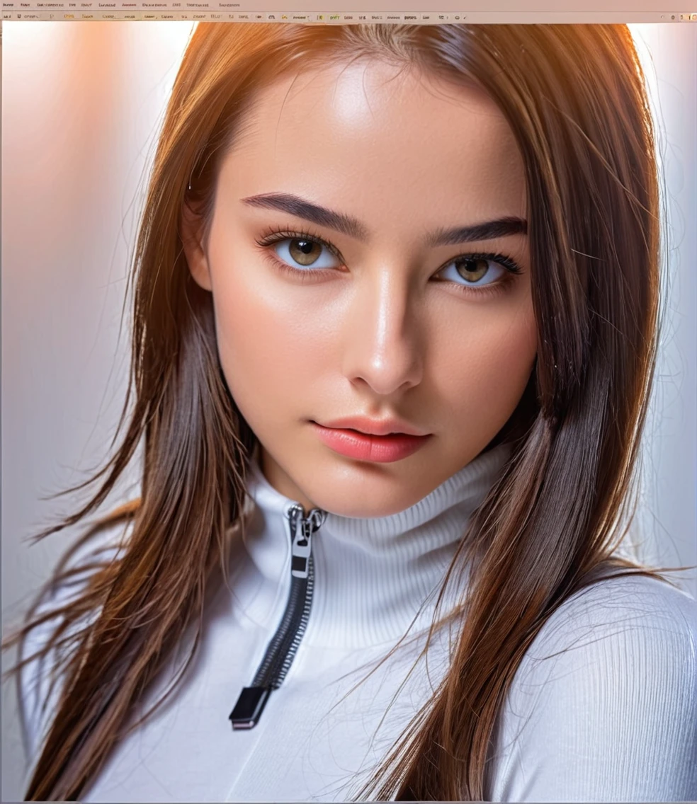 Powerful hacker girl analyzing pentest on Linux, slim and slender body, with an imposing and hypnotizing face, beautiful and young face, photo realist, professional photograpy, perfect contours, majestic and elegant woman, best qualityer, hight contrast, high saturation, High- sharpness, Ablaze