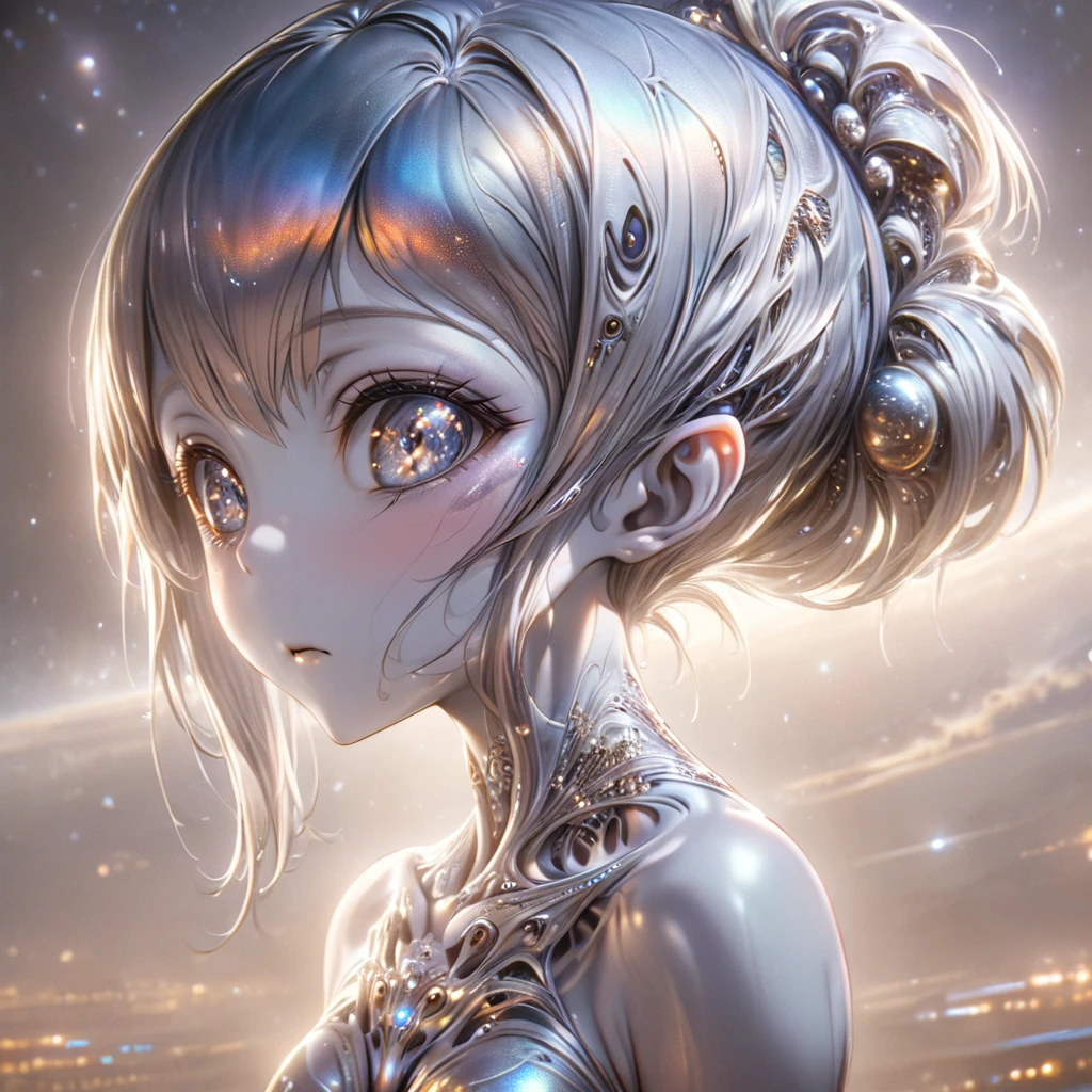 ((Highest quality)), ((masterpiece)), (detailed), (Perfect Face)、The woman is an alien, Little Grey, Reika Aoki, with semi-long hair, naked and silvery skin.