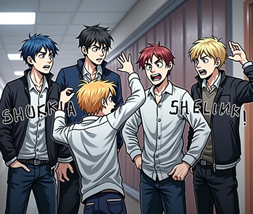 - A dramatic, high-contrast image of a school hallway.
- In the foreground, show three older boys (around ) with intense expressions, surrounding a younger, visibly distressed boy.
- The background should be slightly blurred to keep the focus on the characters.
- Add bold, attention-grabbing text such as: "SHOCKING SCHOOL BULLYING! See What Happens Next!" 
- Include eye-catching colors and exaggerated facial expressions to enhance the dramatic effect.

Make sure the text and images are clear and engaging to attract viewers' attention.