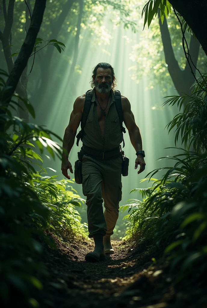 Man walking in jungle dark