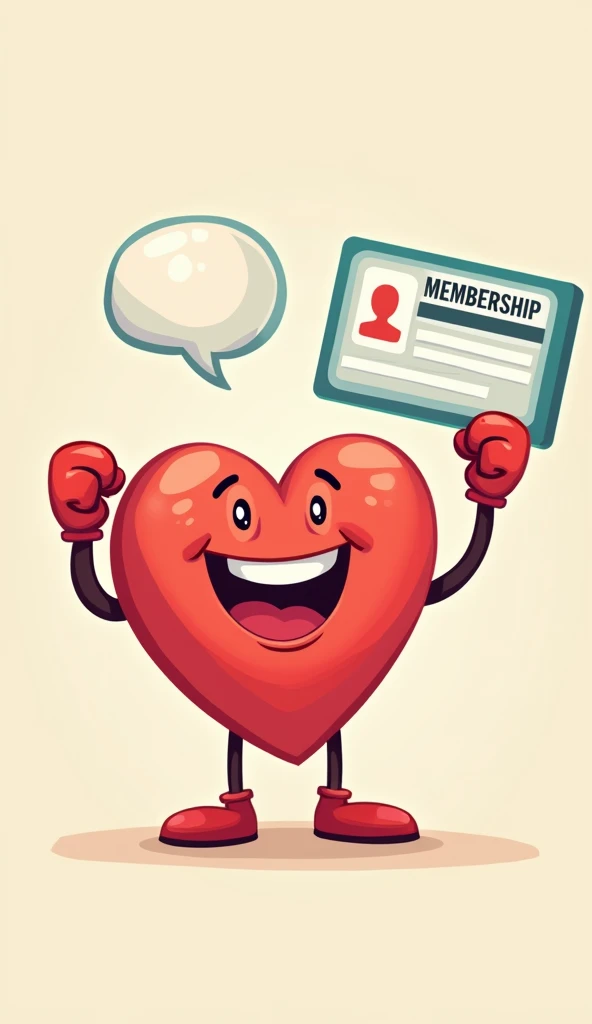 A funny image of a heart with a gym membership card, looking proud, with a speech bubble saying “Thanks for the workout!”