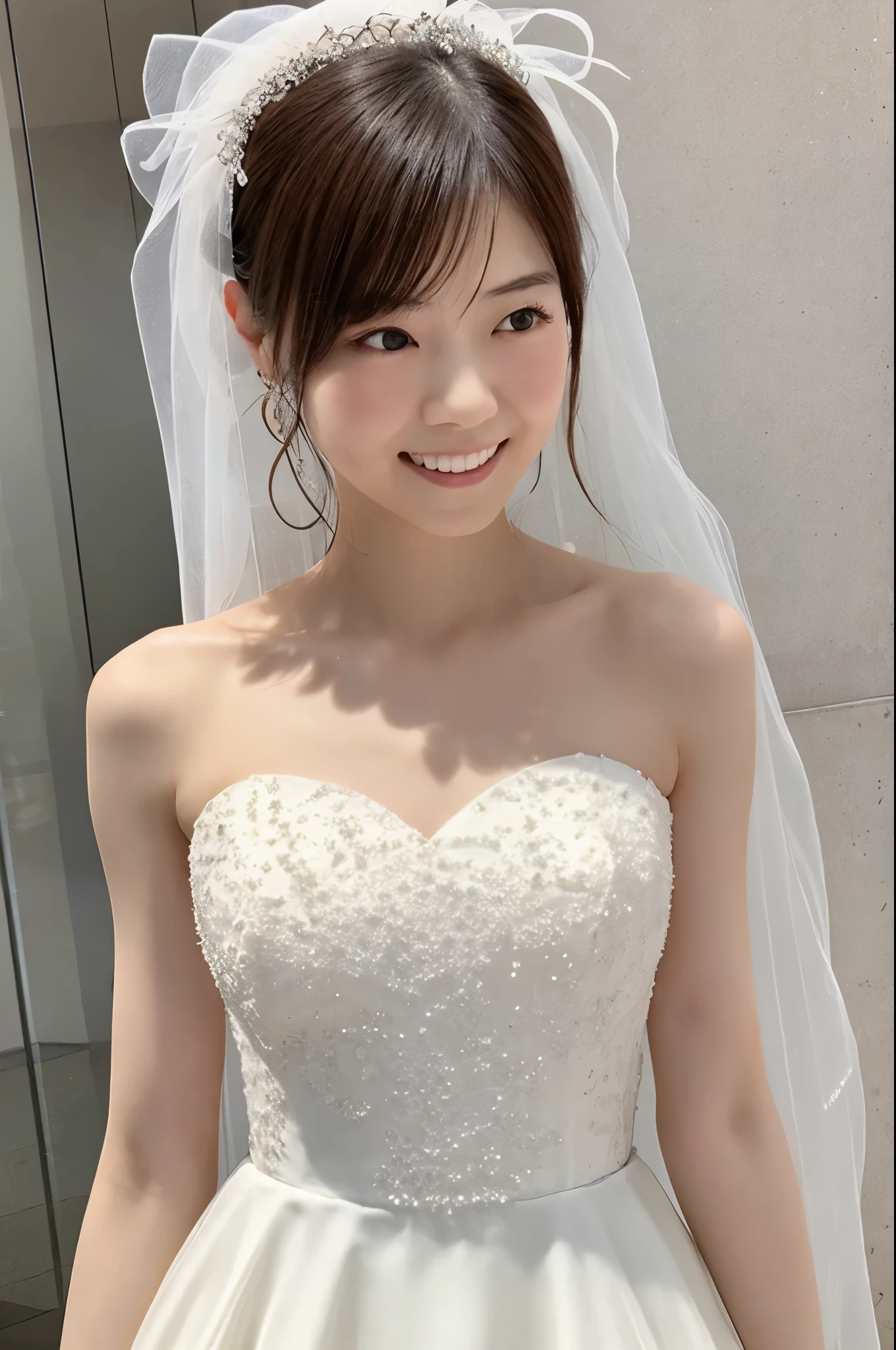 Japanese woman, 2, slender body, anatomically correct body structure, wearing a wedding dress