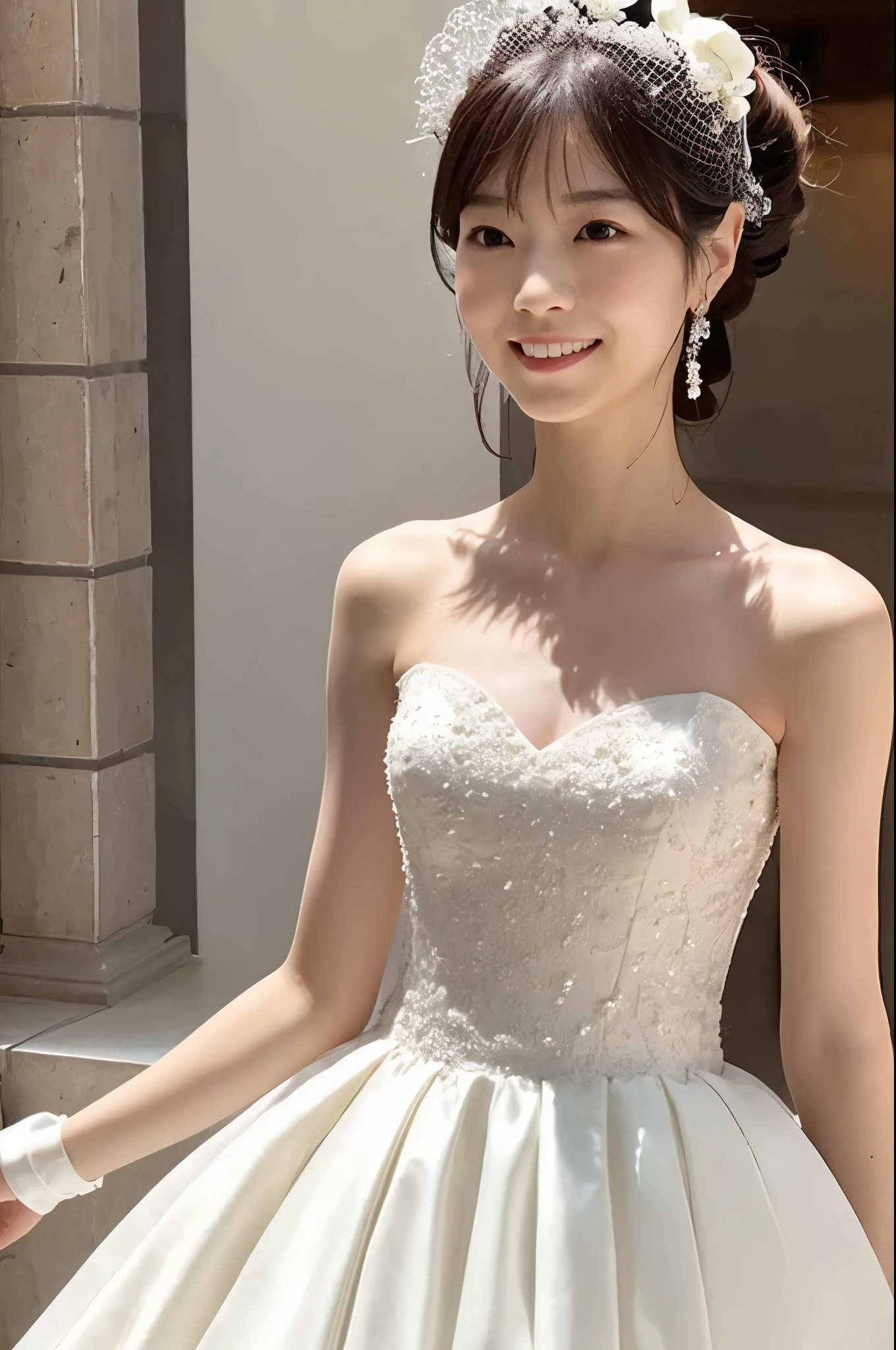 Japanese woman, 2, slender body, anatomically correct body structure, wearing a wedding dress