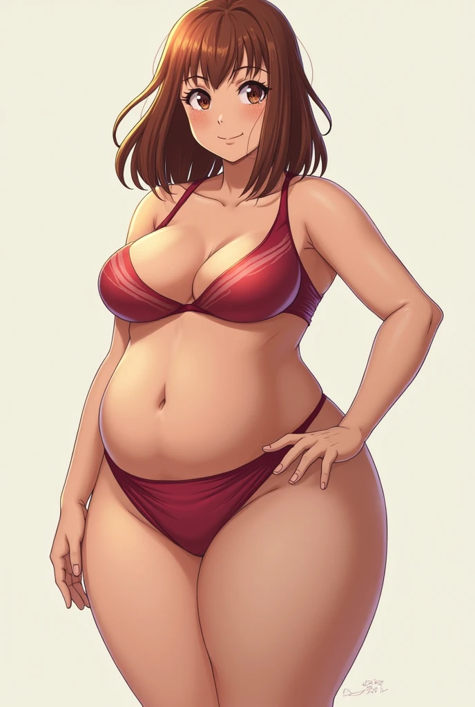 create ochaco uraraka from my hero academia, with big breasts and hips