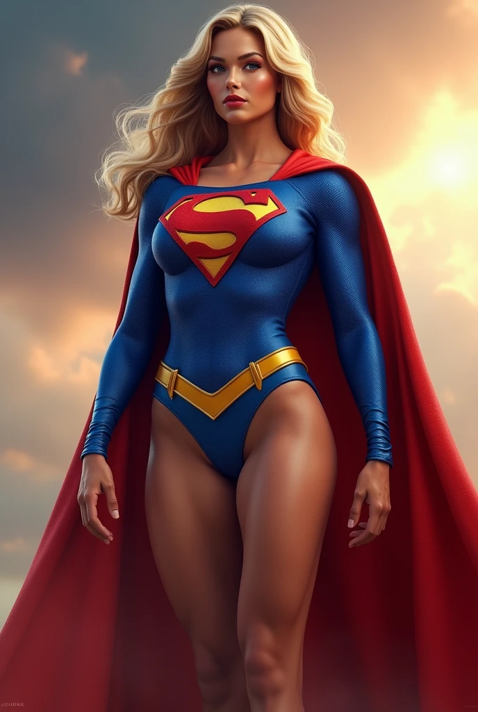 INSANELY SEXY, RIPPED MUSCULAR BUSTY BOOBS SUPERGIRL WEARING THE ORIGNAL FIRST EDITION SUPERGIRL COSTUME.