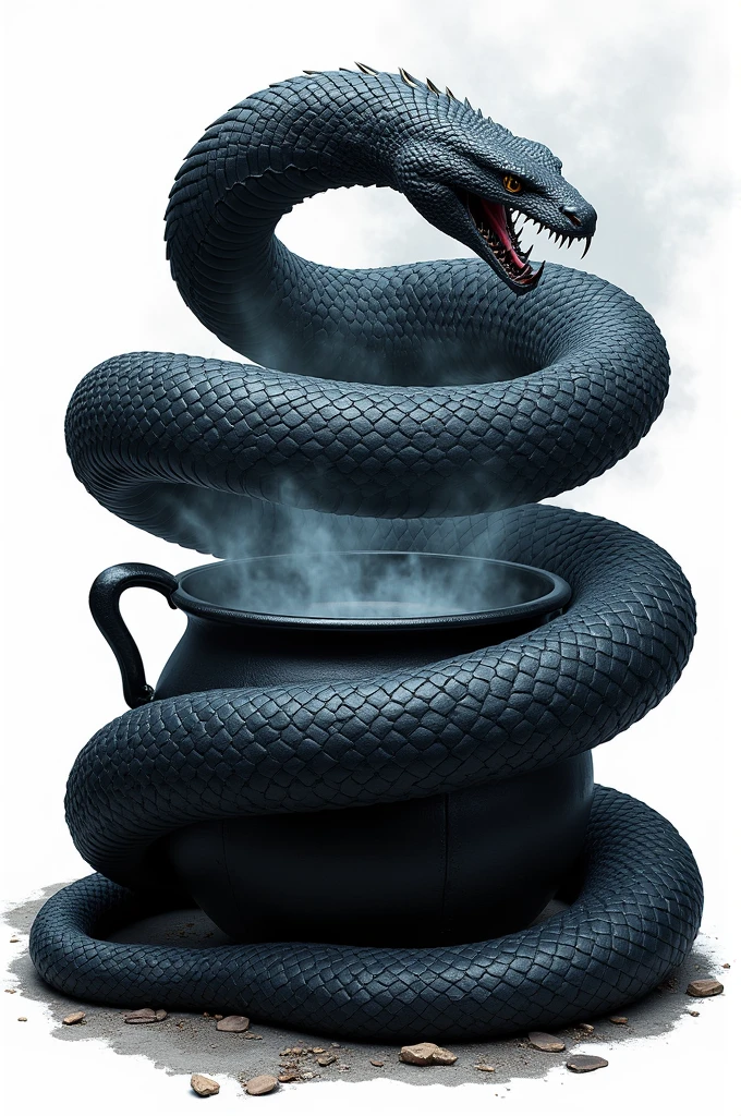 Black snake logo on white background, viper, Lair, cauldron, realisitic, Black Snake, Spell, cauldron, 