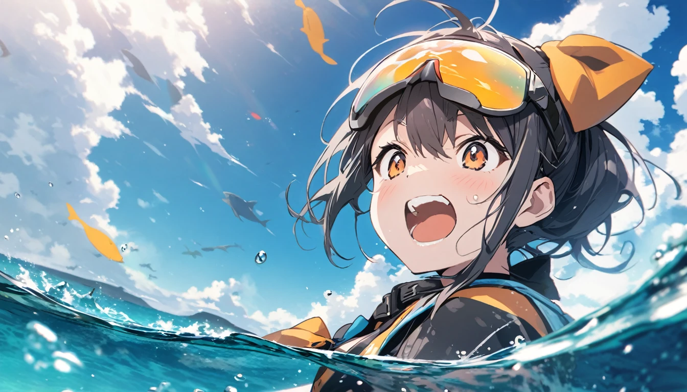 (seabed)、(Sea:1.3)、There's a huge Christmas tree in the sea.、Colorful tropical fish swimming、white coral reef、Bright colors、Masterpiece、anime、Cute atmosphere、Mermaid wearing a Santa hat、