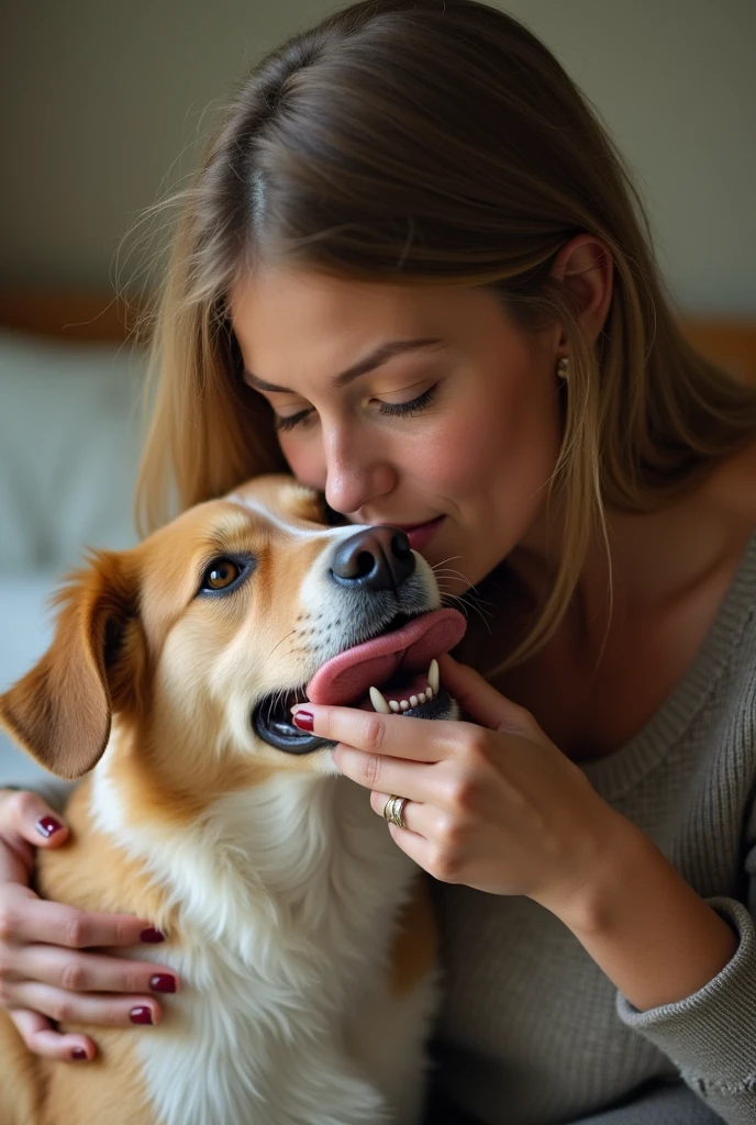 Woman sucking a dog's penis