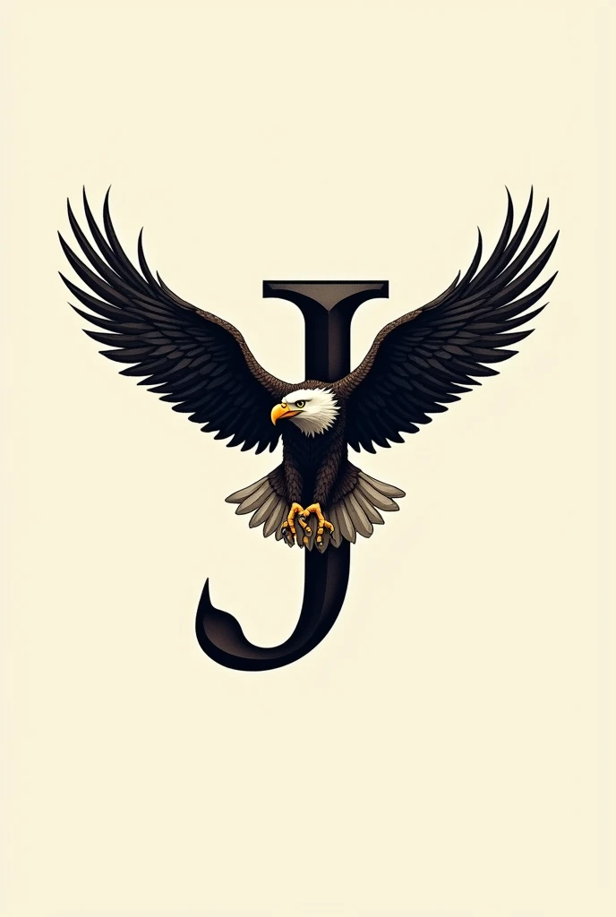 Help me create an elegant logo with the letter J as the main logo, added with the presence of a mighty eagle that will pounce on its prey, namely a chick..