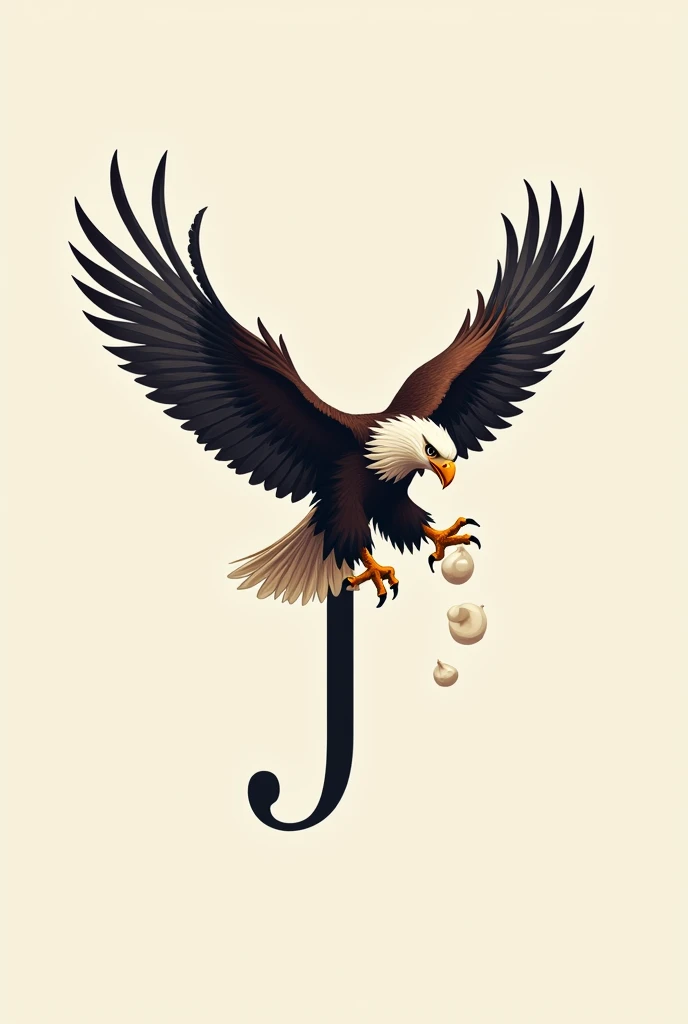 Help me create an elegant logo with the letter J as the main logo, added with the presence of a mighty eagle that will pounce on its prey, namely a chick..