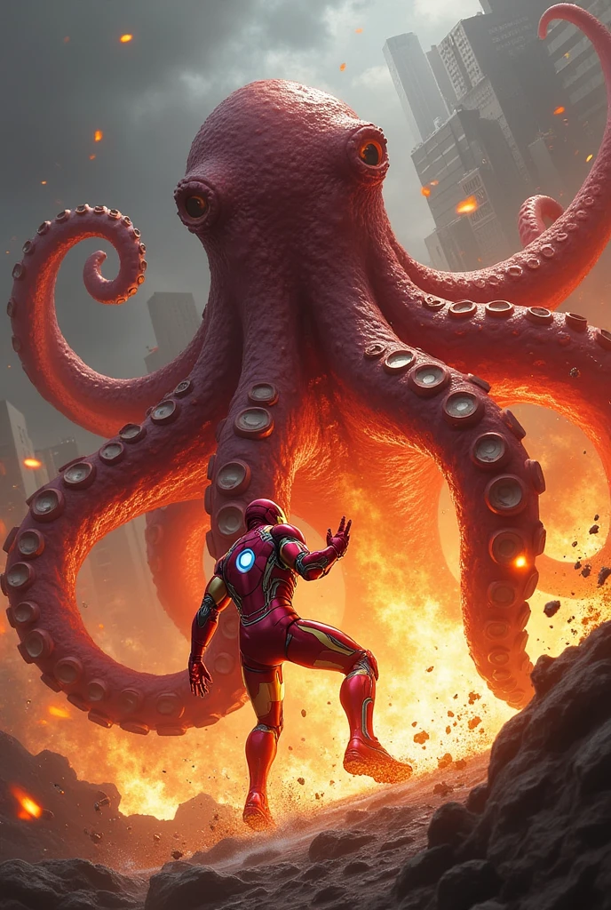 Iron man attack Fire octupus