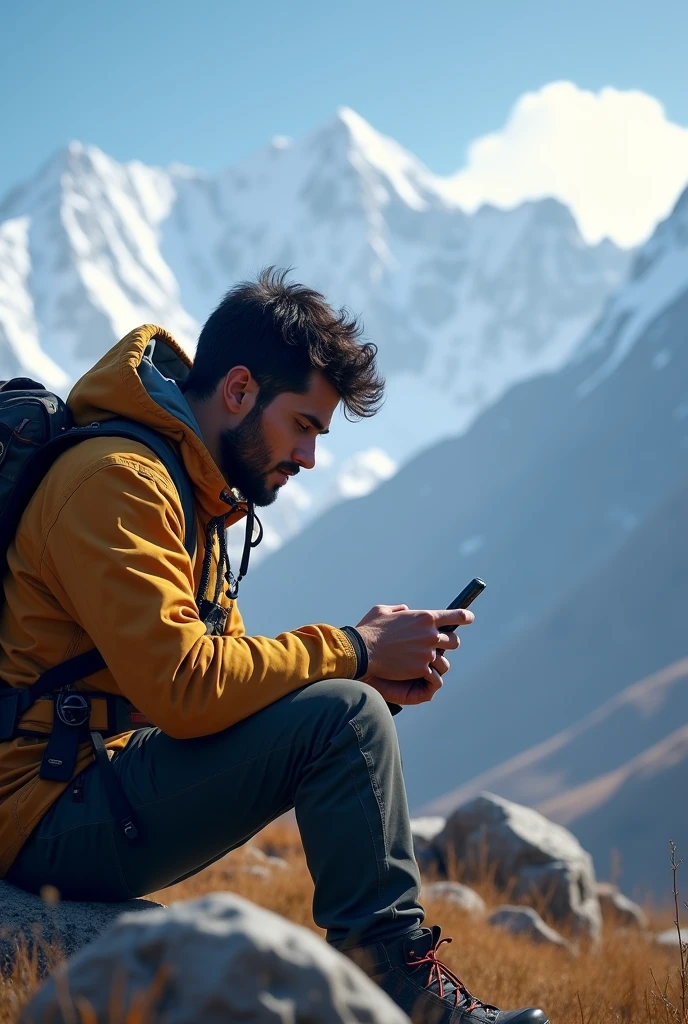 A guy playing bgmi in himalaya