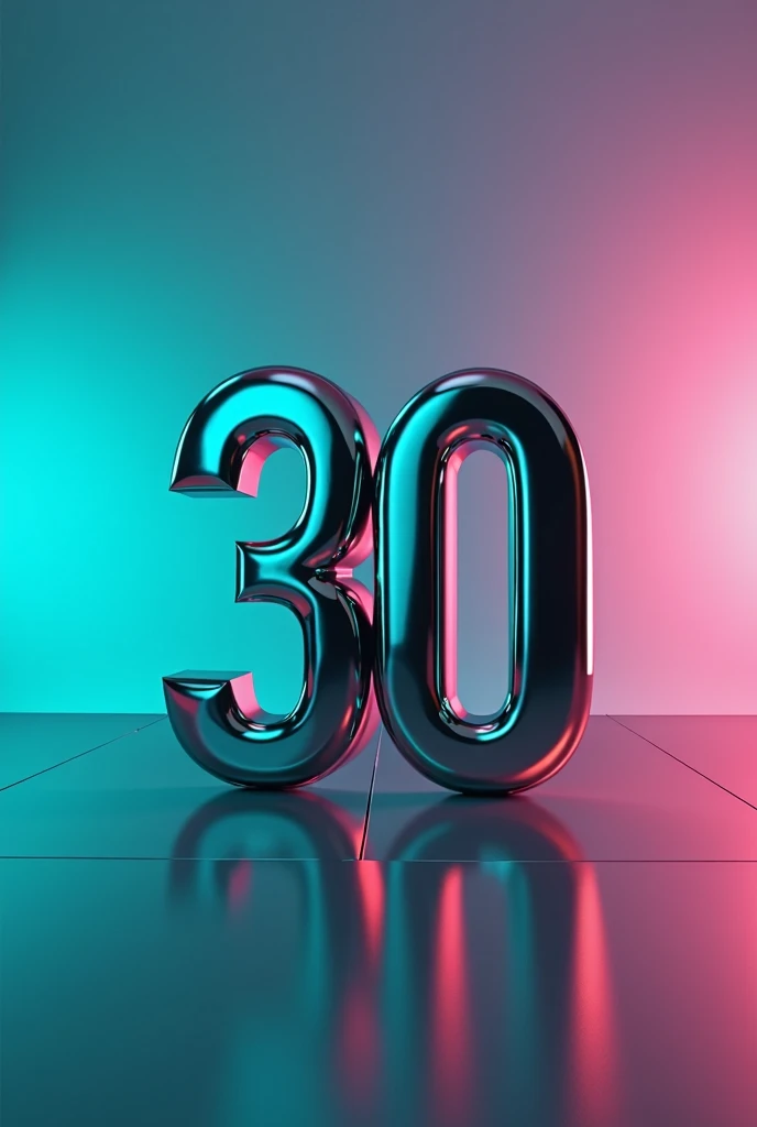 Number 30 with metallic effect, on blue and green gradient back