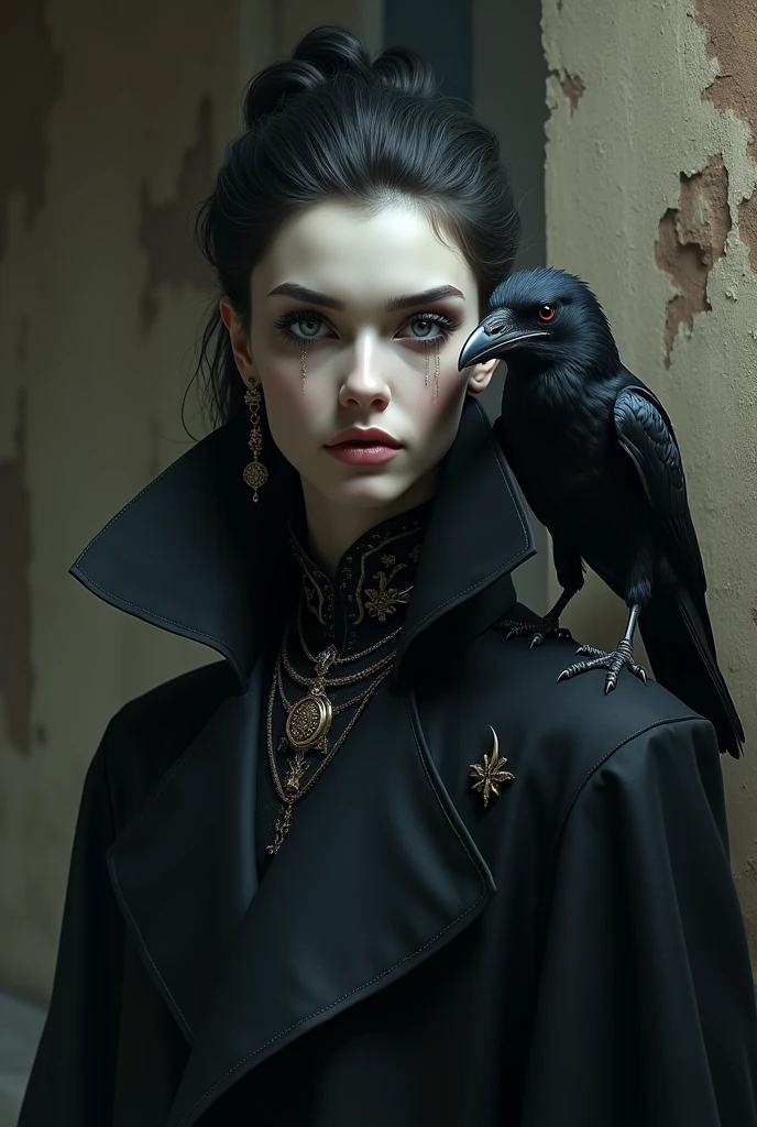 Realistic gothic digital art portrait with bird