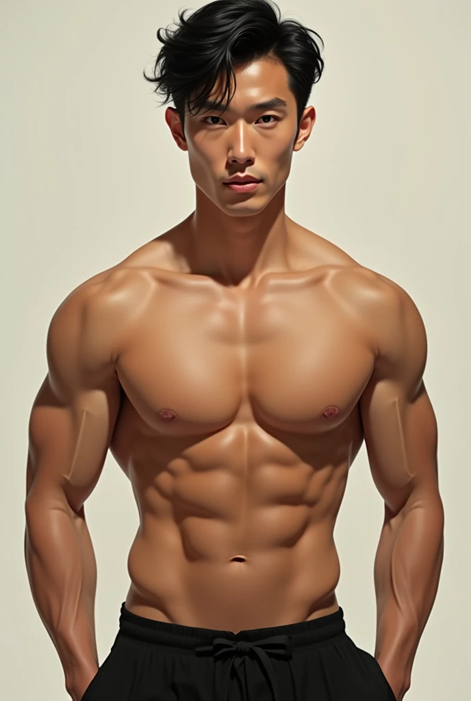 generate a picture of a handsome 1 boy with oriental beauty, muscle, shirtless