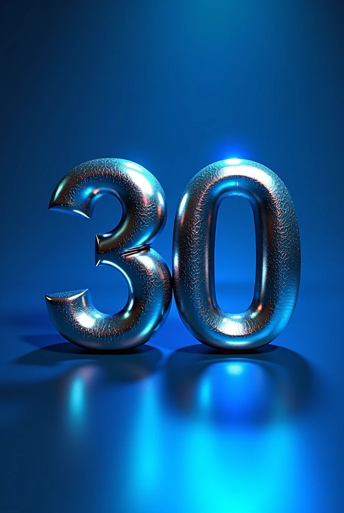 Number 30 with metallic effect, blue gradient background
