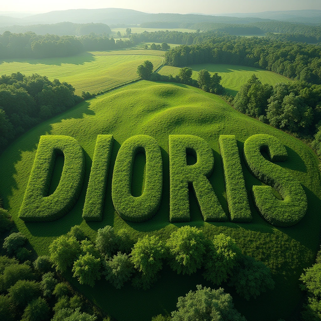 In the distance a great vegetation forms these letters DIORIS aerial view