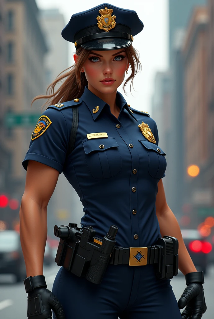 Cop girl with muscles