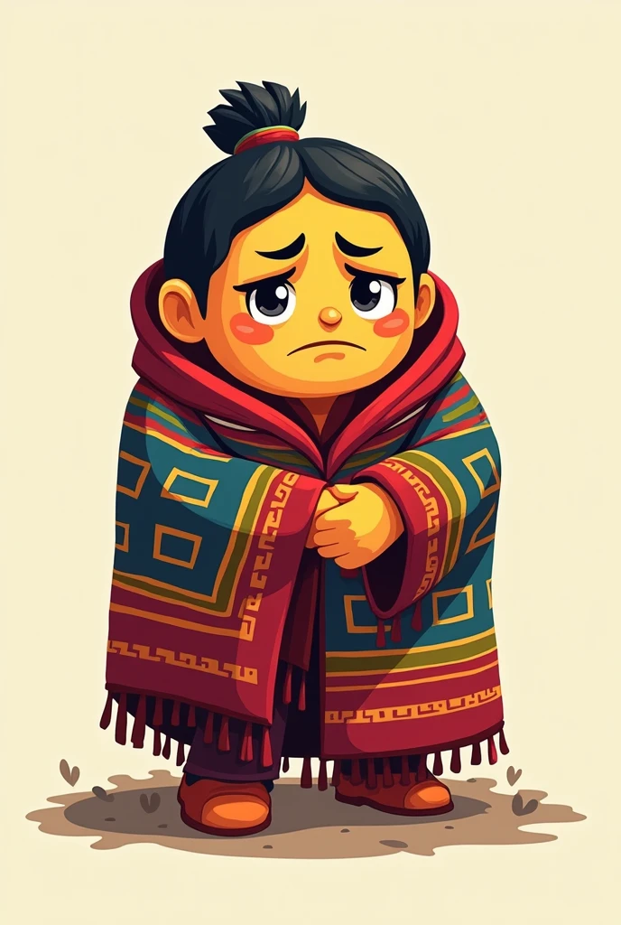
An Inca emoji with a round, frustrated face wearing a traditional Inca blanket, with geometric designs and vibrant colors like red, blue, green and yellow. With nothing in mind 
