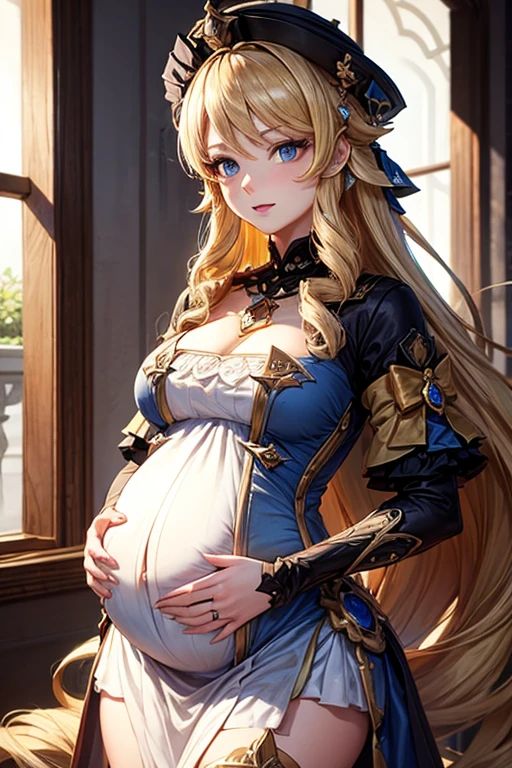 beautiful pregnant navia, long blonde hair, beautiful face, medium breasts