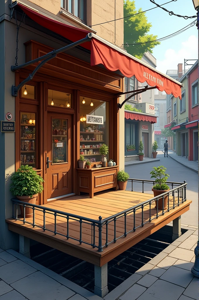 Generate platform in front of shop over public drain