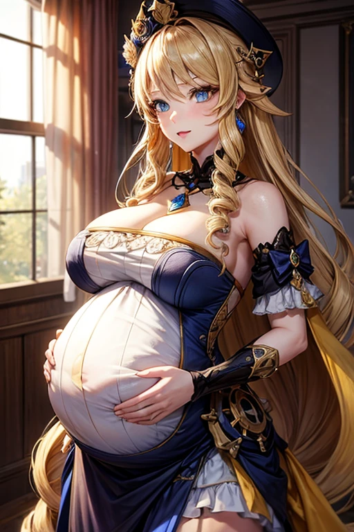 beautiful pregnant navia, long blonde hair, beautiful face, big breasts