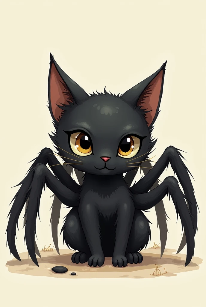 an image of a black spider cat with cute spider eyes in a hand drawn style on the internet 
