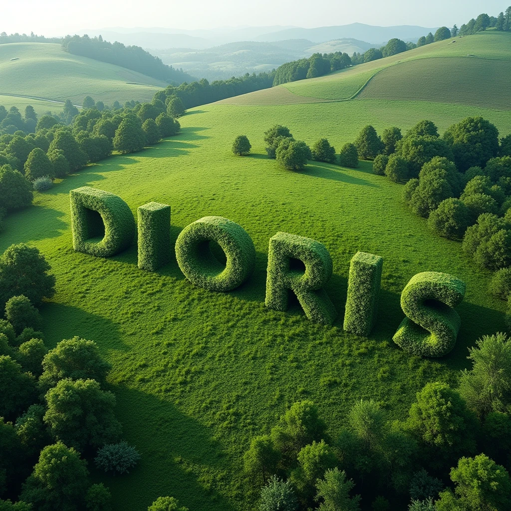 In the distance a great vegetation forms these letters DIORIS aerial view