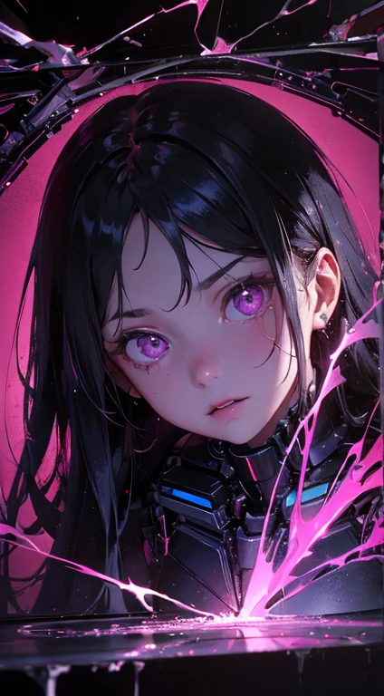 kyukurarin, 1girl, evil, horror, background, detailed eyes, detailed pupils, 8K, HD, HQ, best quality, masterpiece, (depth of field), (vibrant color), (sharp focus), masterpiece, detailed, ultra detailed, extremely detailed, highres, absurdres, HD, HQ, 8K, cinematic lighting, detailed background, cracked skin, glowing cracks, cracked skin, shattered skin, fractured skin, broken skin, internal illumination, light emission from cracks, analog horror, creepy, unsettling, terrifying, internet horror, cute, delicate, ((kawaii)), ((kyukurarin)), simple background, detailed environment, environment, cyborg, mechanical arms, mechanical ears, kawaiitech, pastel colors, kawaii, cute colors, sweetscape, full background, candy, food, fruit focus, chocolate, oversized, 2d, 3d, scenery, landscape, panoramic view, plasmatech, plasma filaments, purple hues, glass, scifi