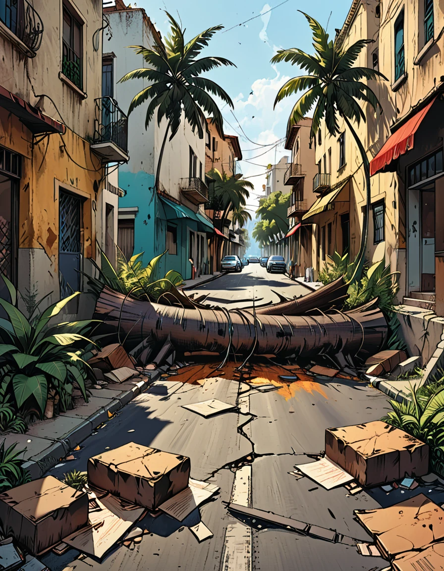 (((big cracks on the pot,big cracks on the ground,big cracks on the walls of the street,)))
(((many man and many woman fall on the street,)))
tropical street, cracks in the street, ((((many people falling on the street)))), earth shaking, earthquake, (((people falling in the air))), ((people lying on the street)), palm trees, fallen trees on the street graphic style of novel comics, 2d, 8k, hyperrealism, masterpiece, high resolution, best quality, ultra-detailed, super realistic, Hyperrealistic art, high-quality, ultra high res, highest detailed, lot of details, Extremely high-resolution details, incredibly lifelike, colourful, soft cinematic light,