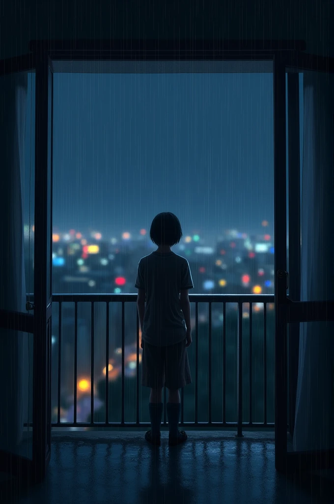 on a rainy nigt,the balcony becomes a haven of peace, where the gental patter of raindrops  brings a quite calm to the rain