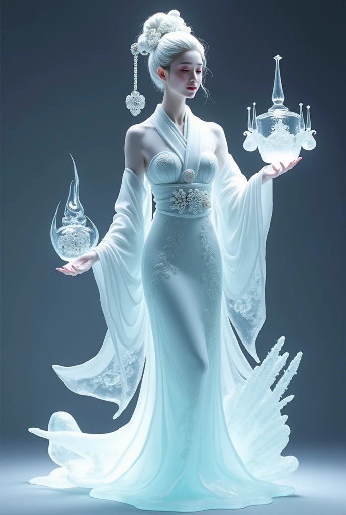 (Ice Sculpture:1.4),Movie Angle,(fan bingbing, Ice Sculpture女孩,Anatomically correct,Full Body Love,杰作Ice Sculpture山茶花,Representative Works Hanfu,Smile,Sexy,全身Art,传统Art,Art,女王Art,令人惊叹的人体Art,Stunning Auditory Style,Traditional Japanese Girl,Japanese geisha, 日本Art品,Complete, 珠宝Art,全身Art style,Full body capture)
