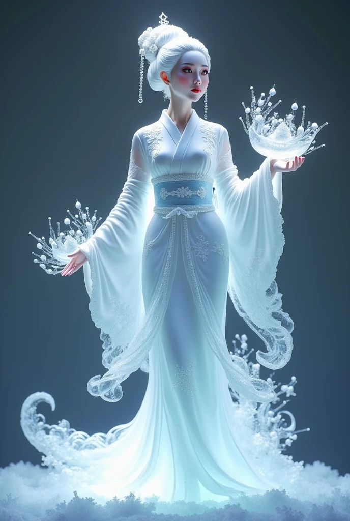 (Ice Sculpture:1.4),Movie Angle,(fan bingbing, Ice Sculpture女孩,Anatomically correct,Full Body Love,杰作Ice Sculpture山茶花,Representative Works Hanfu,Smile,Sexy,全身Art,传统Art,Art,女王Art,令人惊叹的人体Art,Stunning Auditory Style,Traditional Japanese Girl,Japanese geisha, 日本Art品,Complete, 珠宝Art,全身Art style,Full body capture)