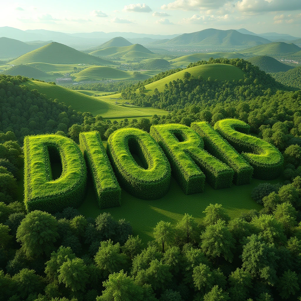 In the distance a great vegetation forms these letters DIORIS aerial view