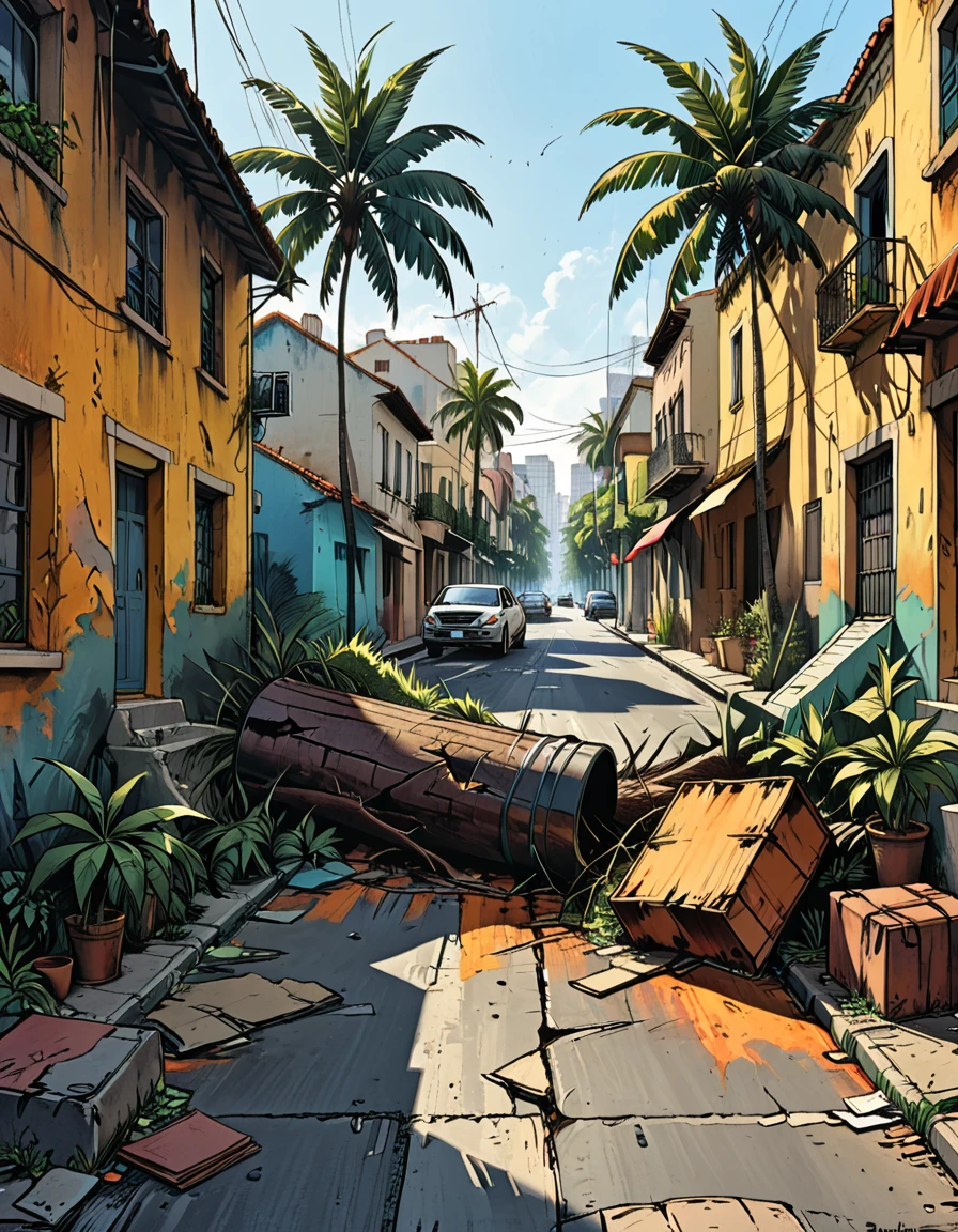 (((big cracks on the pot,big cracks on the ground,big cracks on the walls of the street,)))
(((many man and many woman fall on the street,)))
tropical street, cracks in the street, ((((many people falling on the street)))), earth shaking, earthquake, (((people falling in the air))), ((people lying on the street)), palm trees, fallen trees on the street graphic style of novel comics, 2d, 8k, hyperrealism, masterpiece, high resolution, best quality, ultra-detailed, super realistic, Hyperrealistic art, high-quality, ultra high res, highest detailed, lot of details, Extremely high-resolution details, incredibly lifelike, colourful, soft cinematic light,