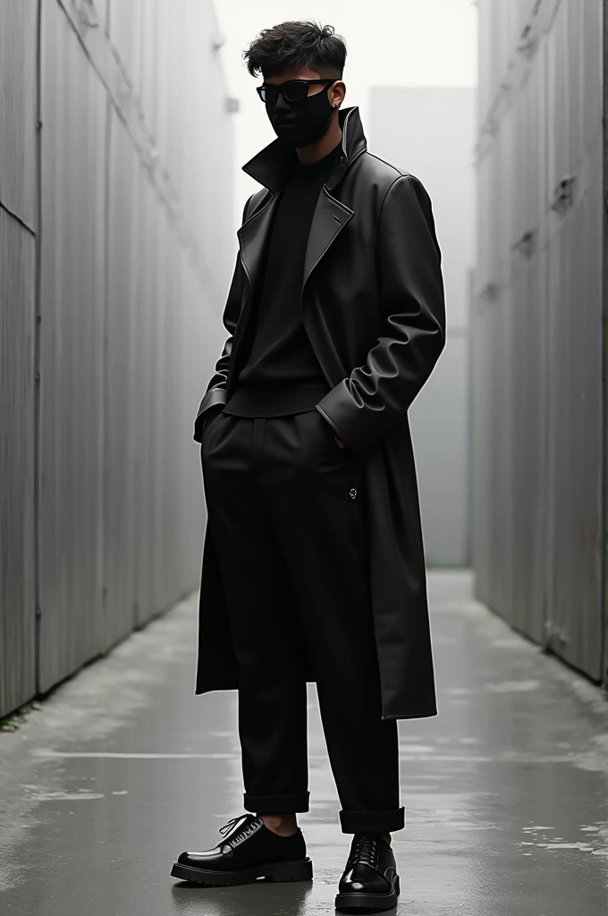 bangladeshi sigma boy, no face, wearing  black and white,  awesome simple jaket pant, cool color,  name NOMAN