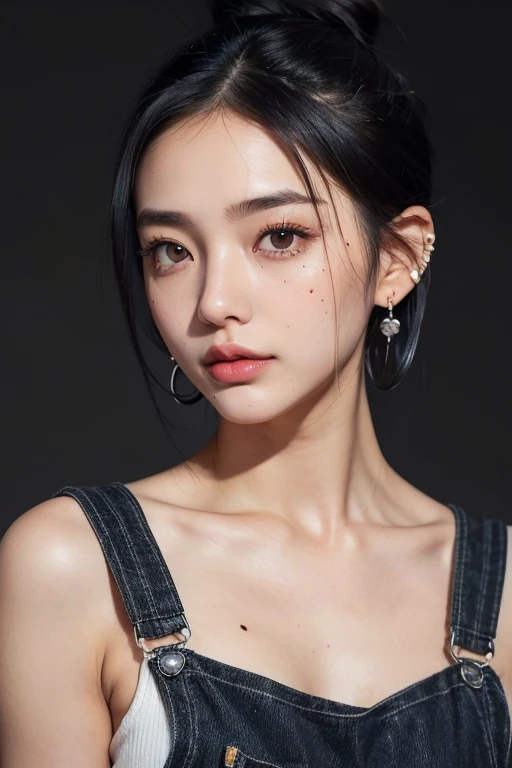 (2 pure Japanese girl,), (Small breasts:1.5,),(Mole on left side of neck:1.5),(solo,,Textured skin, Detailed skin,Detailed face,Detailed eyes,detailed posing,Natural eyebrows,Sparkling Eyes,High detail, Highest quality, Super detailed, Surrealism, ,8k,RAW Photos,Photographicism,Professional Lighting,Ray Tracing,Portrait Photography,Natural Light),(((Black Hair, Natural Makeup,Simple earrings, Bun Hair,Overalls,I&#39;m fishing)))