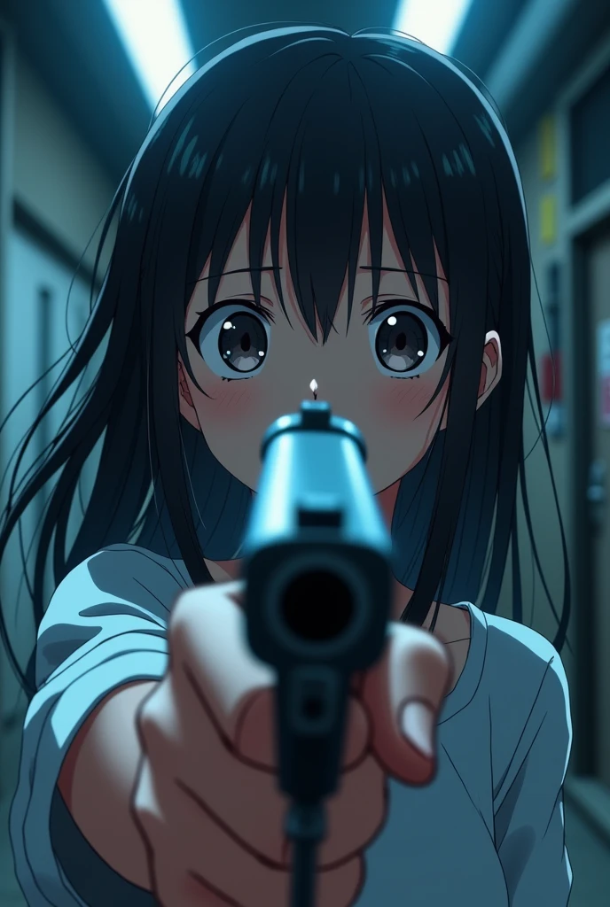 In the anime、I point a gun at the girl ,ass pov,First-person view,First Person View