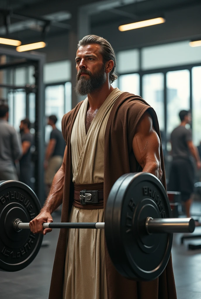 Obi-Wan, Doing intense exercise in a weightlifting gym