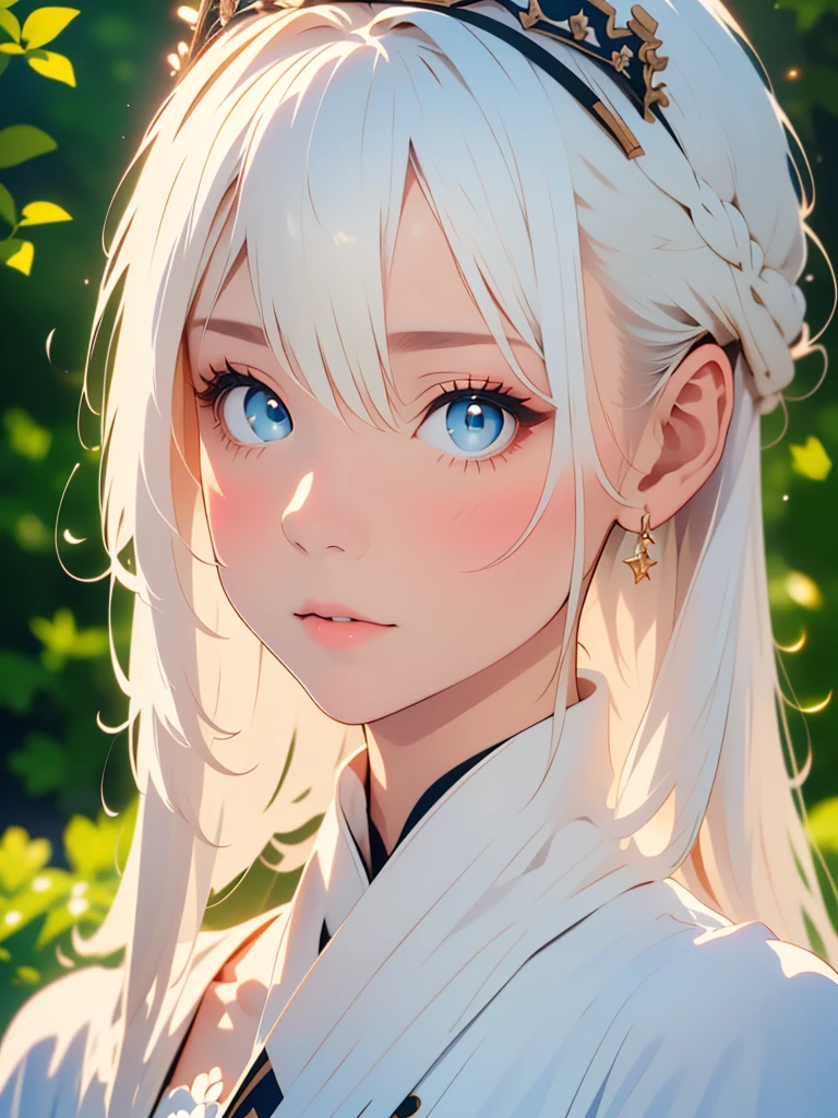 (close:1.4), (RAW shooting:1.2), (realistic:1.4), (masterpiece:1.3), (highest quality:1.4), bright look, very beautiful girl, extraordinary beautiful girl, cute and beautiful face details, beautiful bangs, Brilliant white skin, facial hair, Bangs that extend to the face, bangs between eyes, super long hair, Charming light and dark platinum blonde super long straight silky hair, thin hair, Charming and shining beautiful bright and clear light blue big eyes , luxurious dress, tiara, double eyelid, rich bust, Upper body